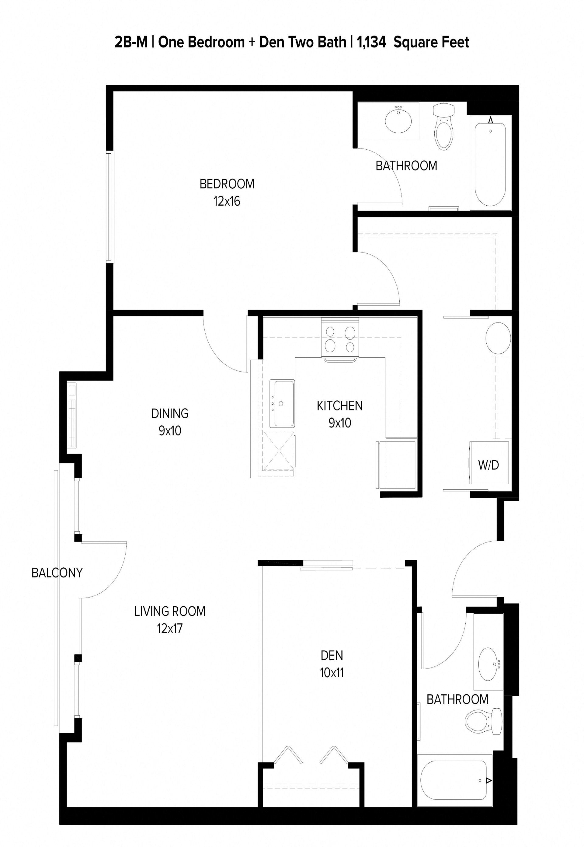 Floor plan for 2 beds, 2 baths, 1134 sqft